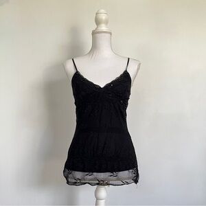 Vintage black beaded lace cami tank top.